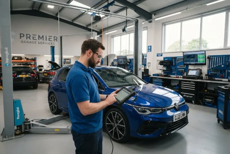Modern auto service garage using digital diagnostic technology