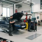 Auto service garage with modern vehicle diagnostic equipment