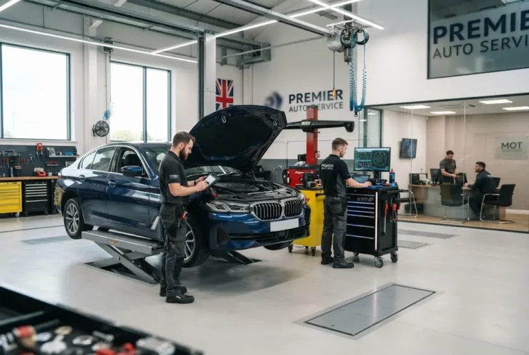 Auto service garage with modern vehicle diagnostic equipment