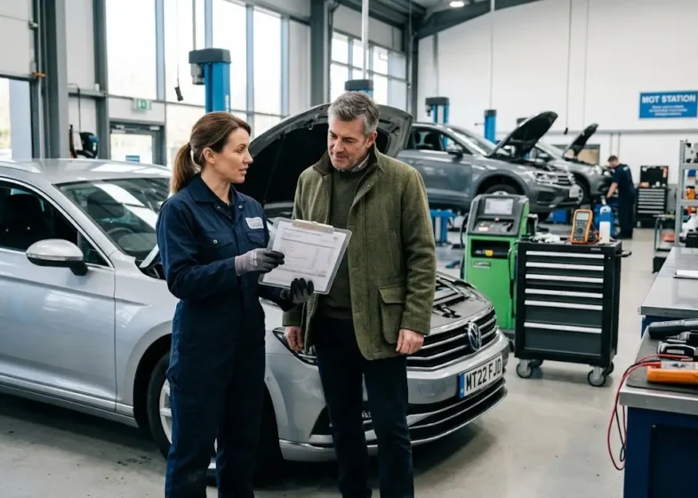 Car service cost explained during a professional vehicle maintenance assessment