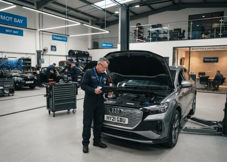 Professional garage services in a modern UK automotive workshop
