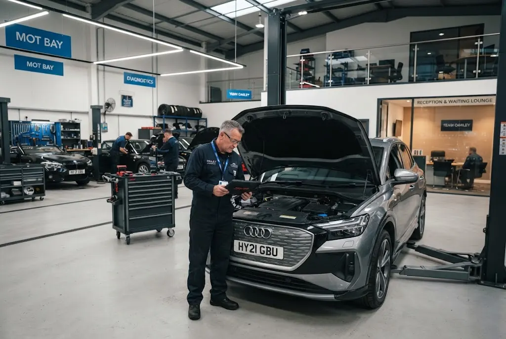 Professional garage services in a modern UK automotive workshop