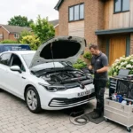 Mobile auto service provided by a professional mechanic at home