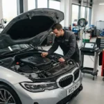 Vehicle maintenance inspection in a professional UK garage