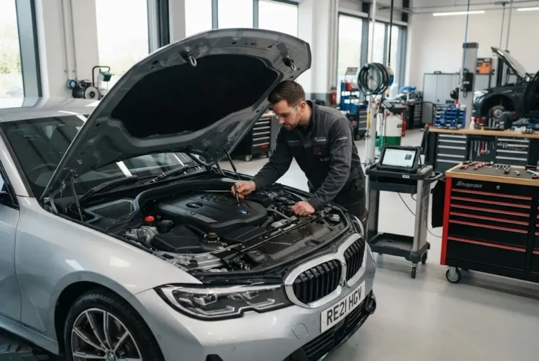 Vehicle maintenance inspection in a professional UK garage